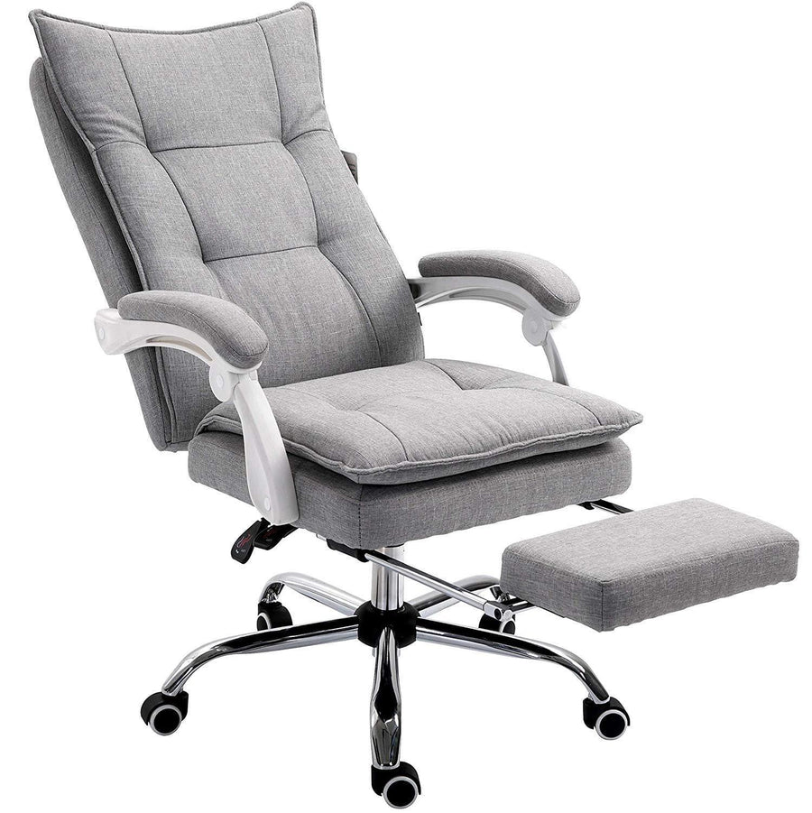 Executive Double Layer Padding Recline Office Desk Chair with Footrest, MR77 Grey Fabric - daals