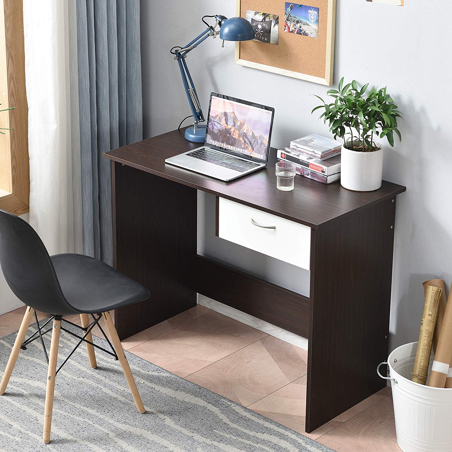 Computer Desk met Hutch en Boekenplank, Home Office Desk met 3 Lades Industriële Studie Schrijftafel Werkstation voor Thuis en Kantoor(47 Inch, Oak Computer Desk met Hutch en Boekenplank, Home Office Desk met 3 Lades Industriële Studie Schrijftafel Werkstation voor Thuis en Kantoor(47 Inch, Oak