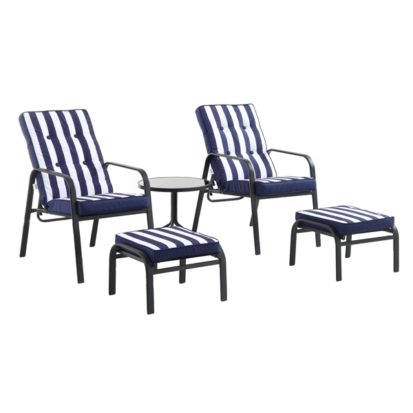 Champneys 2-Seater Steel and Fabric Outdoor Reclining Bistro Set with Stool, Blue