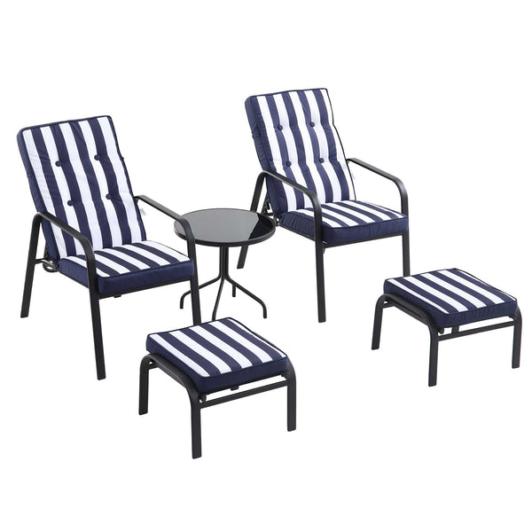 Champneys 2-Seater Steel and Fabric Outdoor Reclining Bistro Set with Stool, Blue