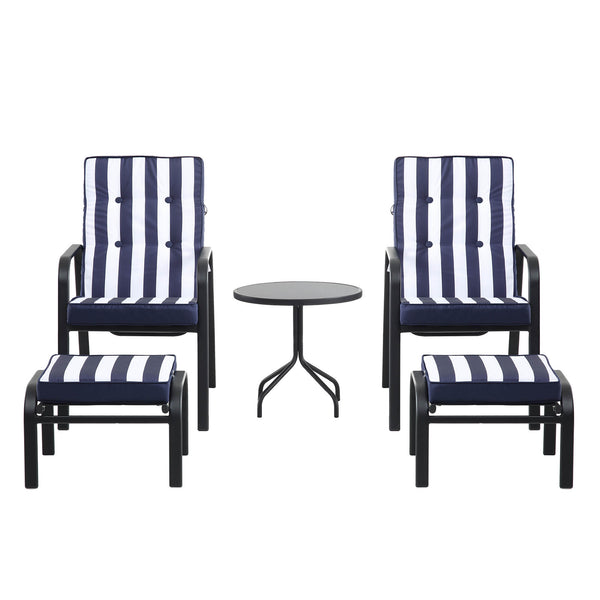 Champneys 2-Seater Steel and Fabric Outdoor Reclining Bistro Set with Stool, Blue