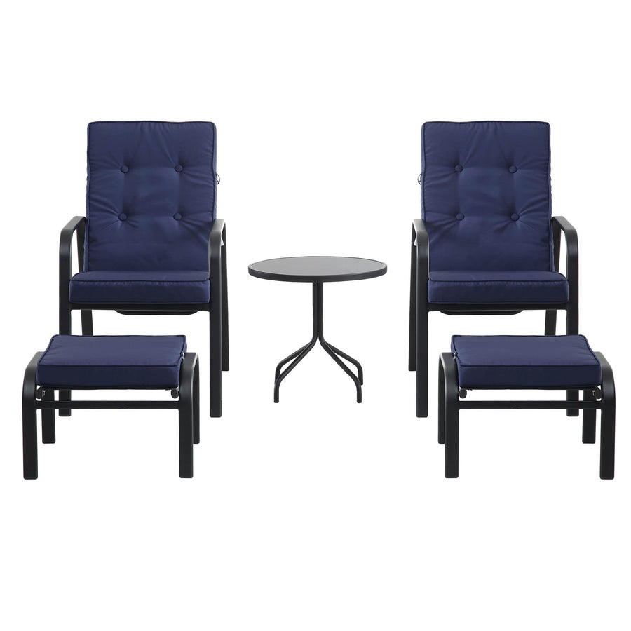 Champneys 2-Seater Steel and Fabric Outdoor Reclining Bistro Set with Stool, Blue