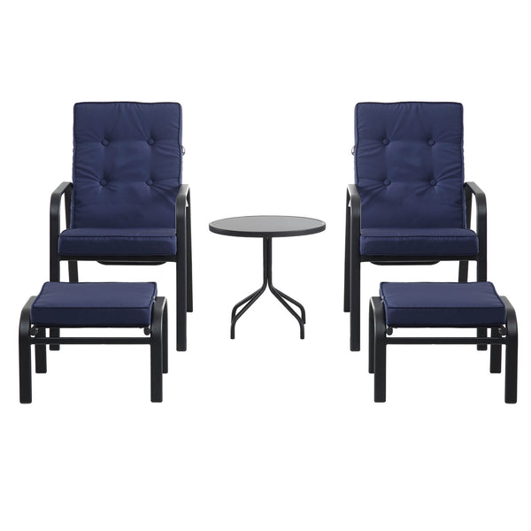 Champneys 2-Seater Steel and Fabric Outdoor Reclining Bistro Set with Stool, Blue