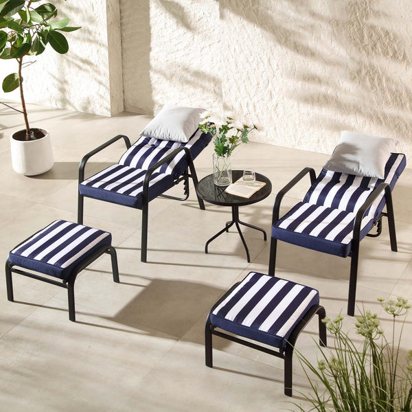 Champneys 2-Seater Steel and Fabric Outdoor Reclining Bistro Set with Stool, Blue