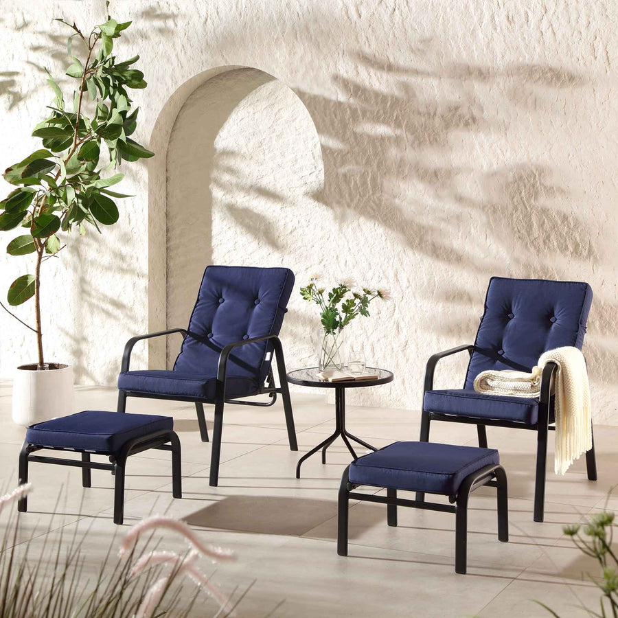 Champneys 2-Seater Steel and Fabric Outdoor Reclining Bistro Set with Stool, Blue