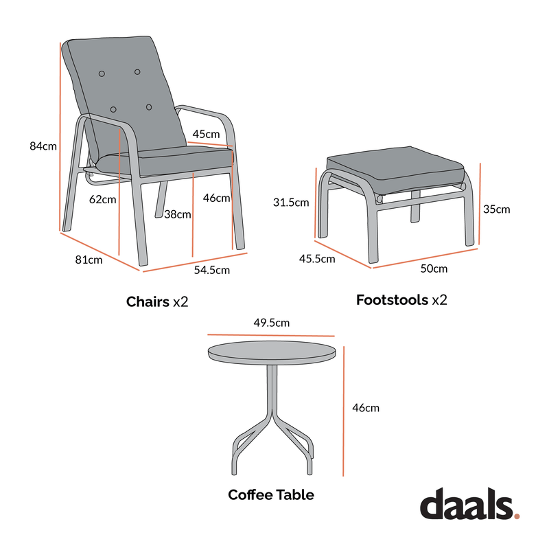 Champneys 2-Seater Steel and Fabric Outdoor Reclining Bistro Set with Stool, Blue