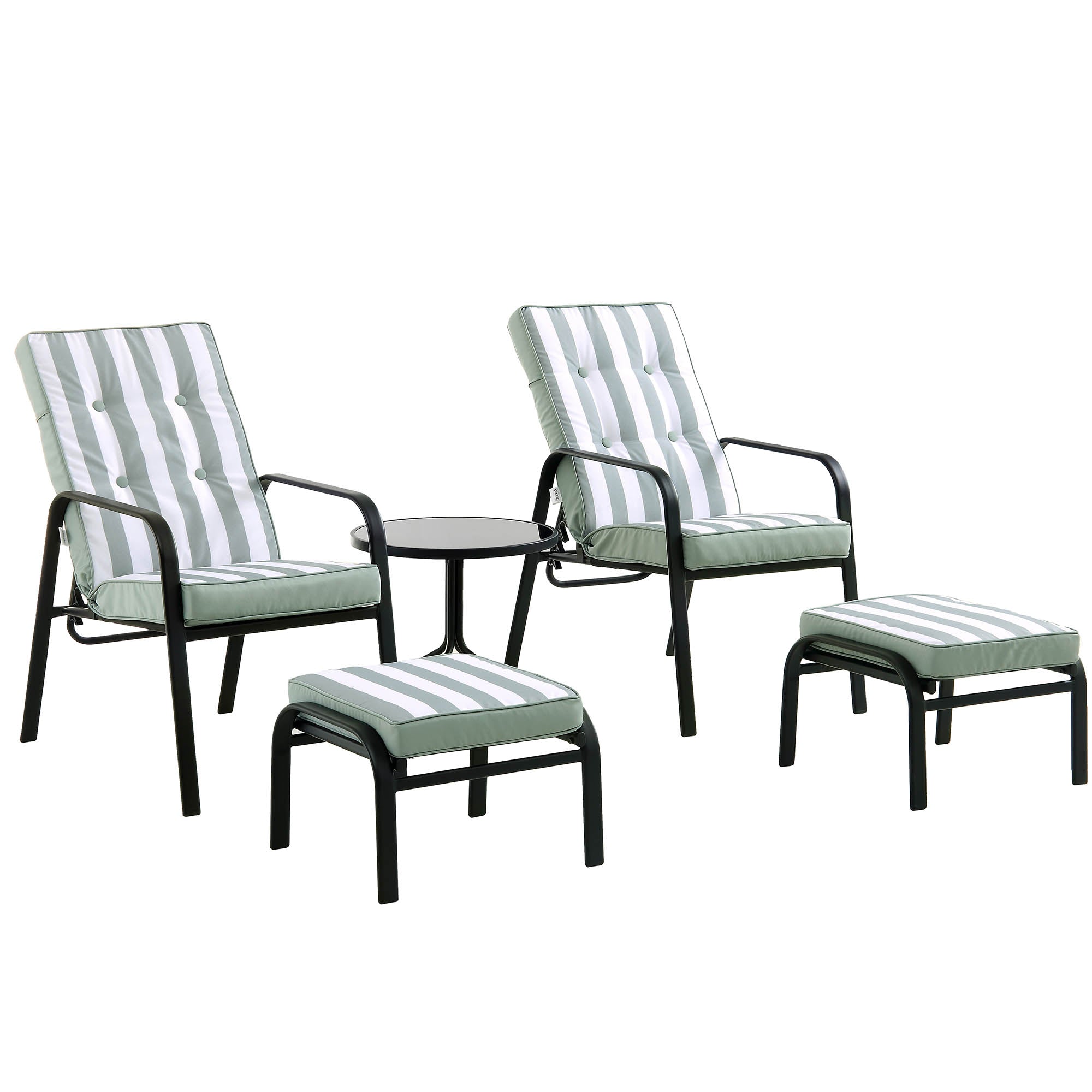 Champneys 2-Seater Steel and Fabric Outdoor Reclining Bistro Set with Stool, Sage Green