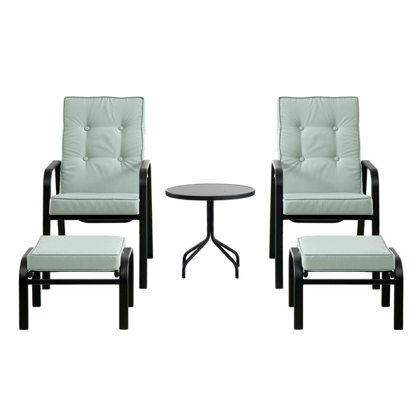 Champneys 2-Seater Steel and Fabric Outdoor Reclining Bistro Set with Stool, Sage Green