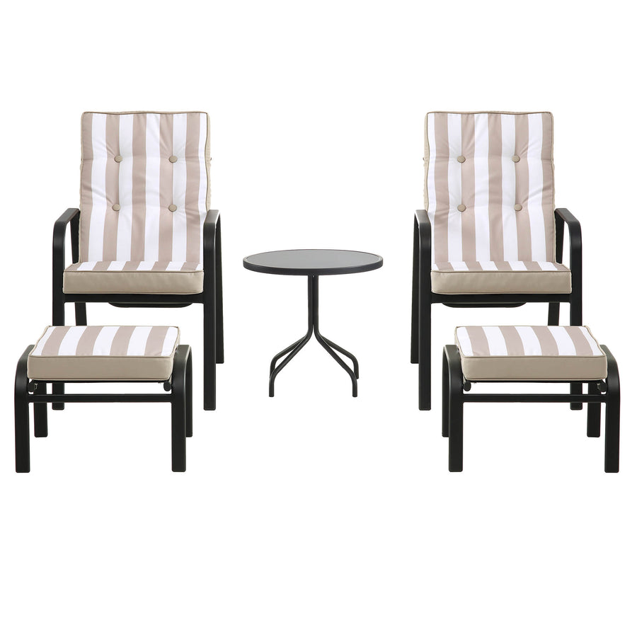 Champneys 2-Seater Steel and Fabric Outdoor Reclining Bistro Set with Stool, Taupe