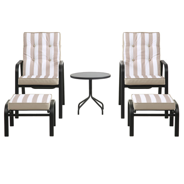 Champneys 2-Seater Steel and Fabric Outdoor Reclining Bistro Set with Stool, Taupe