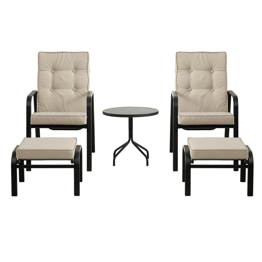 Champneys 2-Seater Steel and Fabric Outdoor Reclining Bistro Set with Stool, Taupe