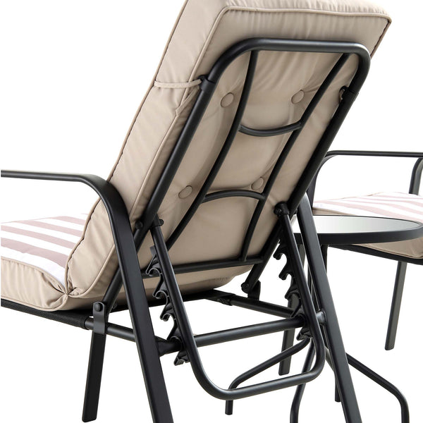Champneys 2-Seater Steel and Fabric Outdoor Reclining Bistro Set with Stool, Taupe