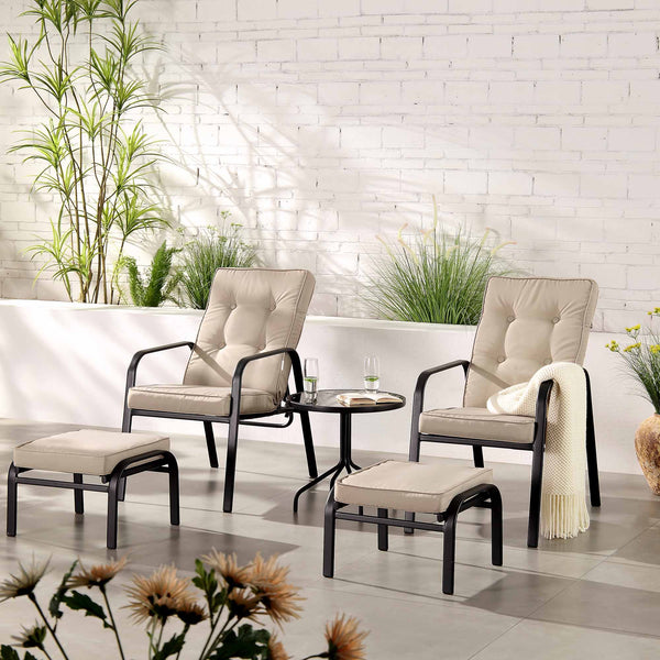 Champneys 2-Seater Steel and Fabric Outdoor Reclining Bistro Set with Stool, Taupe