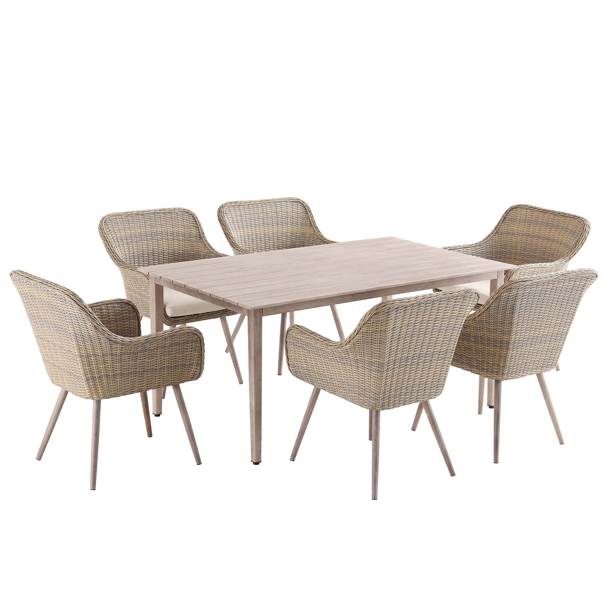 Cliveden Outdoor Aluminium Washed Wood Effect and Round Wicker Rattan 6-Seater Dining Set