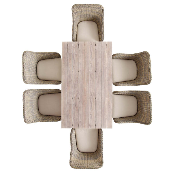 Cliveden Outdoor Aluminium Washed Wood Effect and Round Wicker Rattan 6-Seater Dining Set