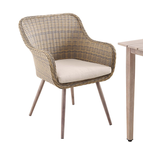 Cliveden Outdoor Aluminium Washed Wood Effect and Round Wicker Rattan 6-Seater Dining Set