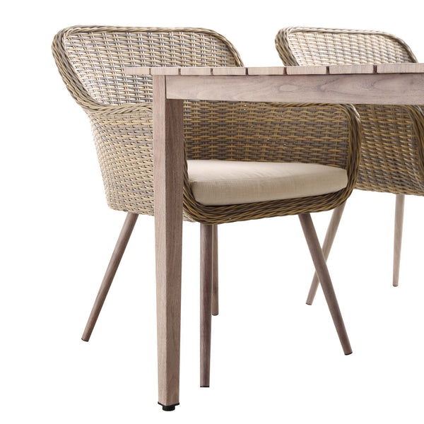 Cliveden Outdoor Aluminium Washed Wood Effect and Round Wicker Rattan 6-Seater Dining Set