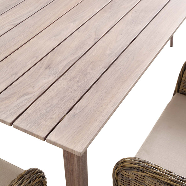 Cliveden Outdoor Aluminium Washed Wood Effect and Round Wicker Rattan 6-Seater Dining Set