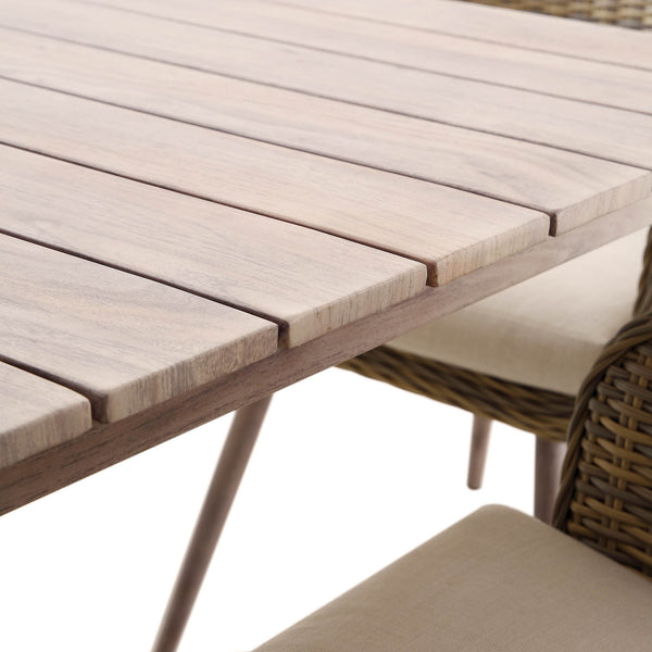 Cliveden Outdoor Aluminium Washed Wood Effect and Round Wicker Rattan 6-Seater Dining Set