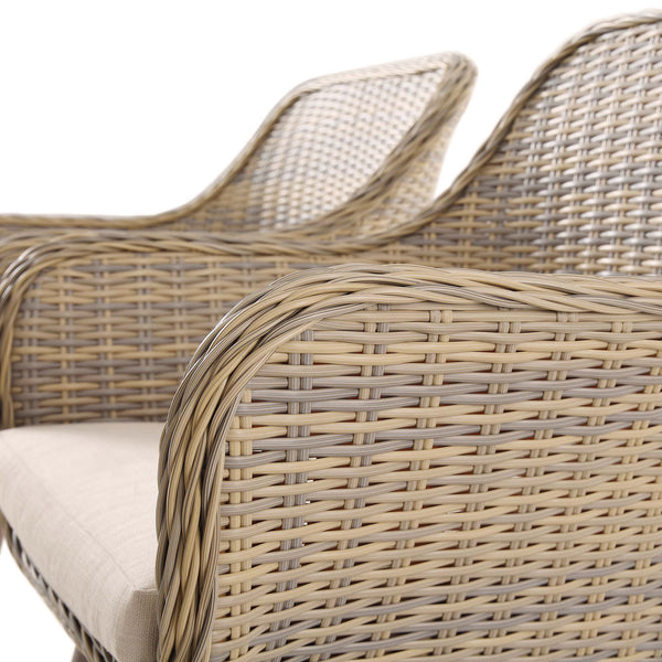 Cliveden Outdoor Aluminium Washed Wood Effect and Round Wicker Rattan 6-Seater Dining Set