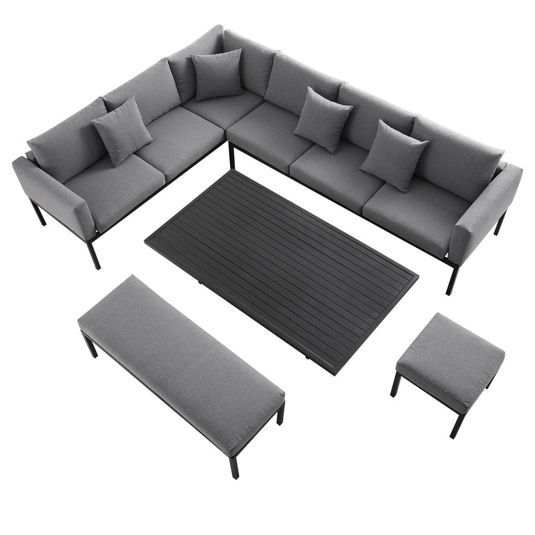 Calabasas Large Outdoor Fabric and Aluminium Corner Casual Dining Set