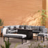 Calabasas Large Outdoor Fabric and Aluminium Corner Casual Dining Set with Rising Table, Dark Grey - daals