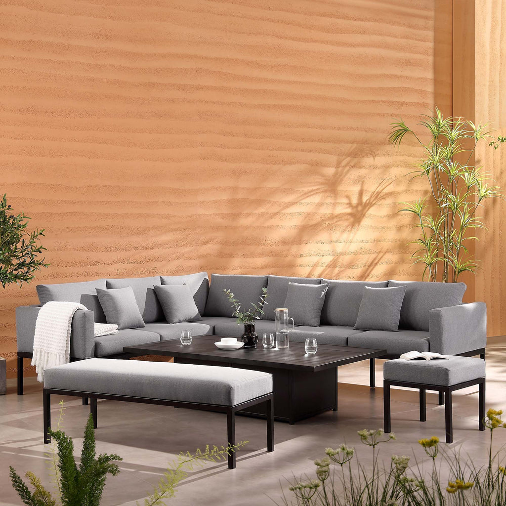 Calabasas Outdoor Fabric and Aluminium Corner Dining Set with Rising ...