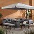 Calabasas Large Outdoor Fabric and Aluminium Corner Casual Dining Set with Firepit Table, Dark Grey - daals