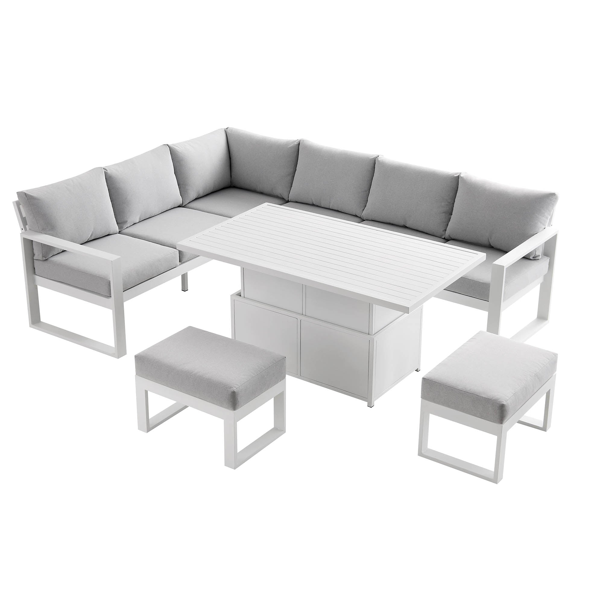 Salone Rising Table Albany Aluminium Large Corner Casual Dining Set with Rising Table, Whi ...