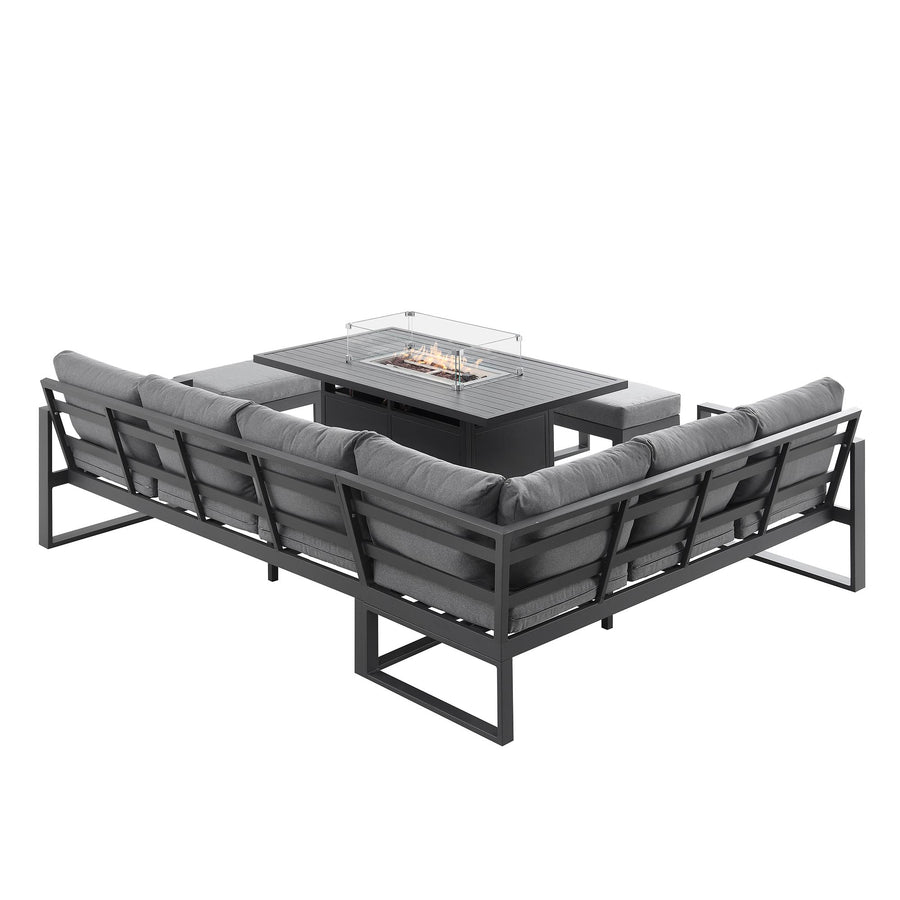 Albany Aluminium Large Corner Casual Dining Set with Firepit Table, Grey