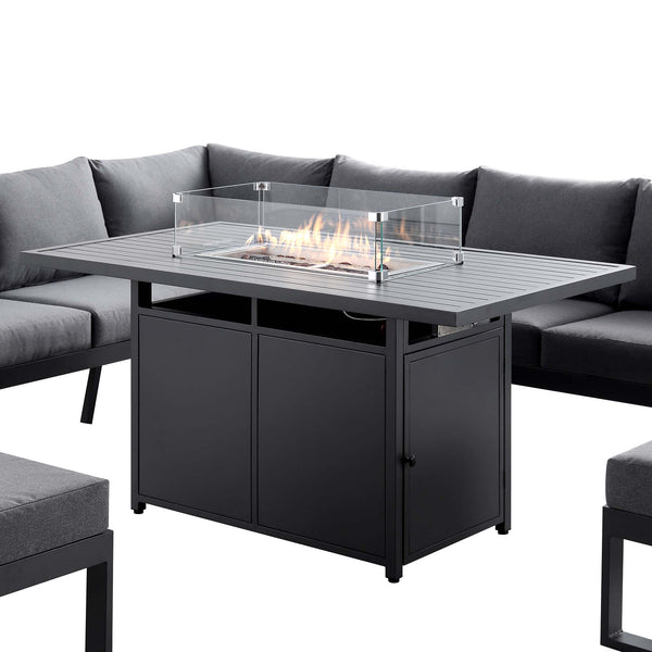 Albany Aluminium Large Corner Casual Dining Set with Firepit Table, Grey