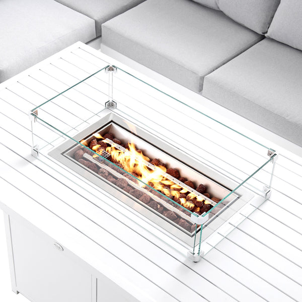 Albany Aluminium Large Corner Casual Dining Set with Firepit Table, White