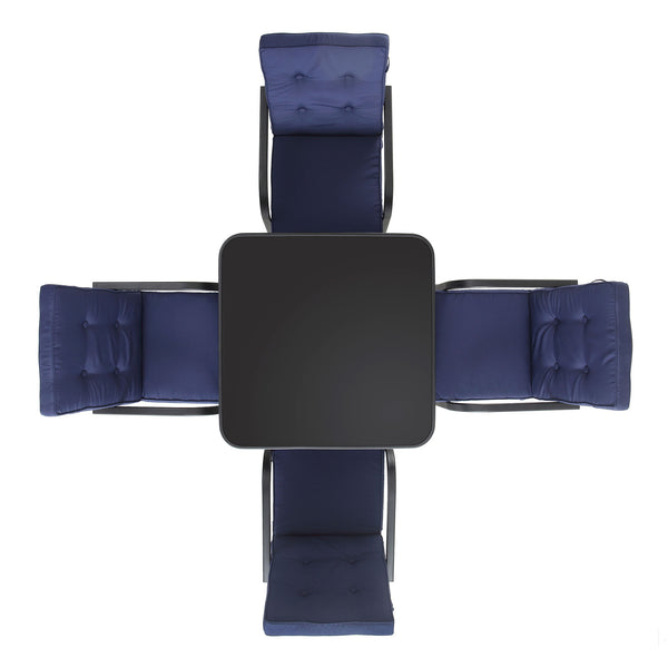 Champneys 4-Seater Steel and Fabric Outdoor Patio Dining Set with Parasol, Navy Blue