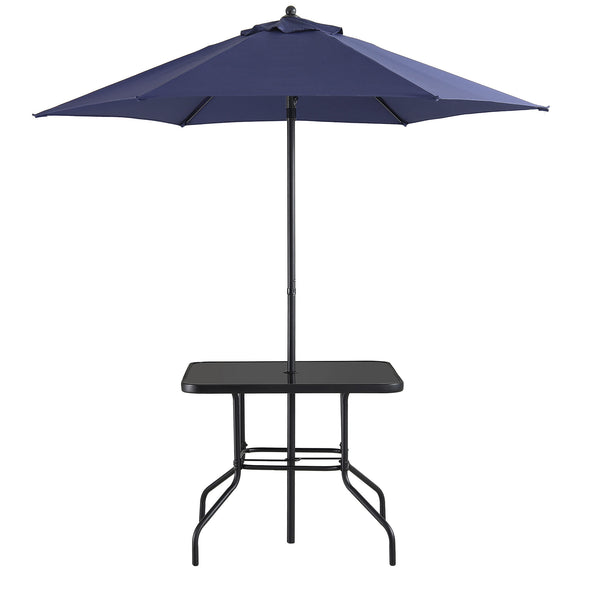 Champneys 4-Seater Steel and Fabric Outdoor Patio Dining Set with Parasol, Navy Blue
