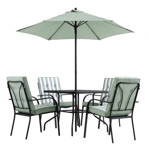 Champneys 4-Seater Steel and Fabric Outdoor Patio Dining Set with Parasol, Sage Green
