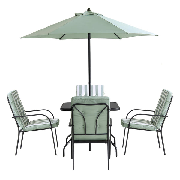 Champneys 4-Seater Steel and Fabric Outdoor Patio Dining Set with Parasol, Sage Green