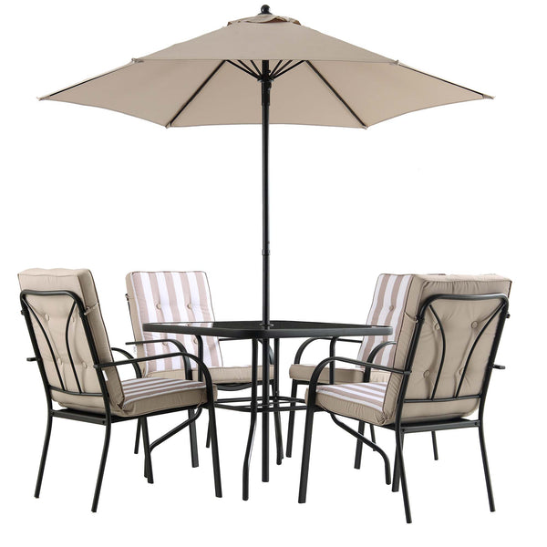 Champneys 4 Seater Steel and Fabric Outdoor Patio Dining Set with Parasol, Taupe