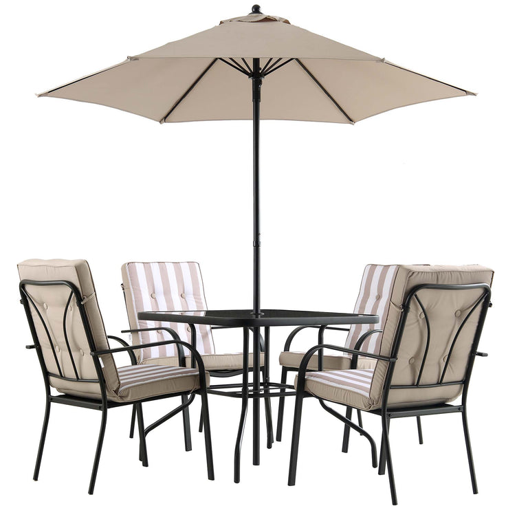Champneys 4Seater Steel and Fabric Outdoor Patio Dining Set with Para