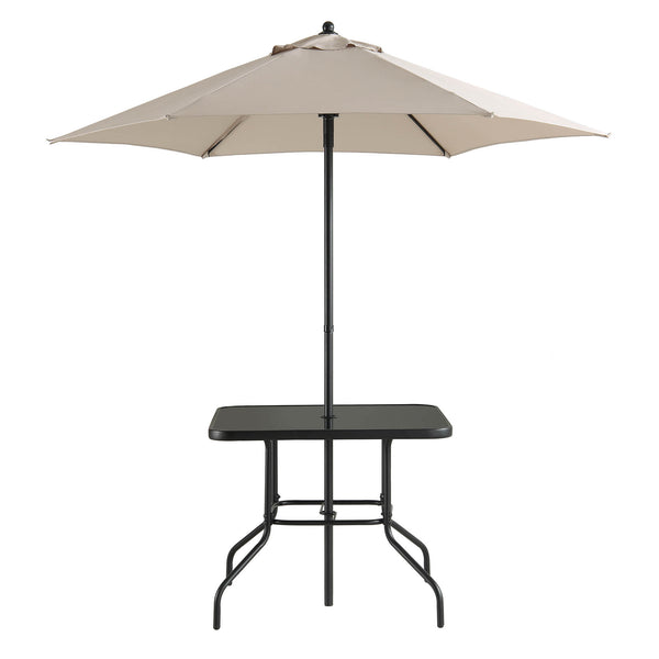 Champneys 4-Seater Steel and Fabric Outdoor Patio Dining Set with Parasol, Taupe