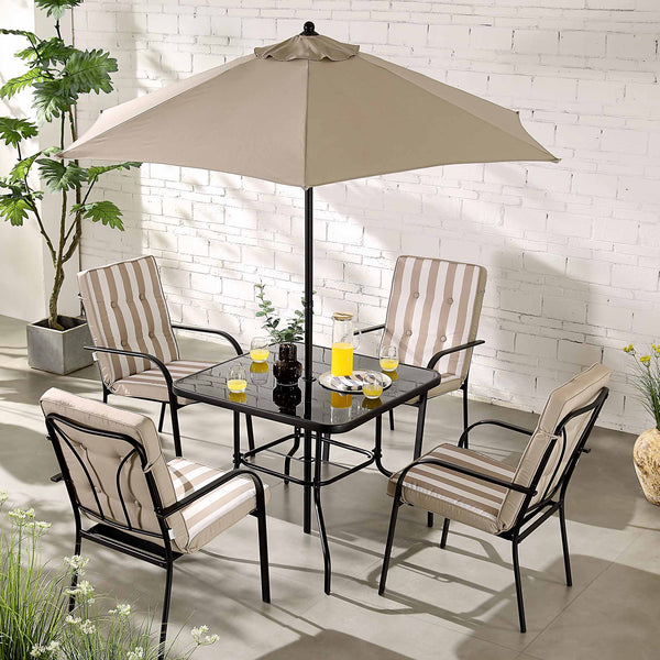 Champneys 4-Seater Steel and Fabric Outdoor Patio Dining Set with Parasol, Taupe