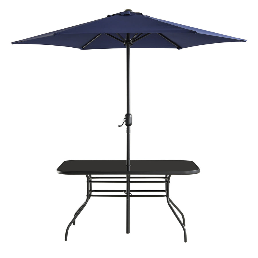 Champneys 6 - Seater Steel and Fabric Outdoor Patio Dining Set with Crank Parasol, Blue - daals