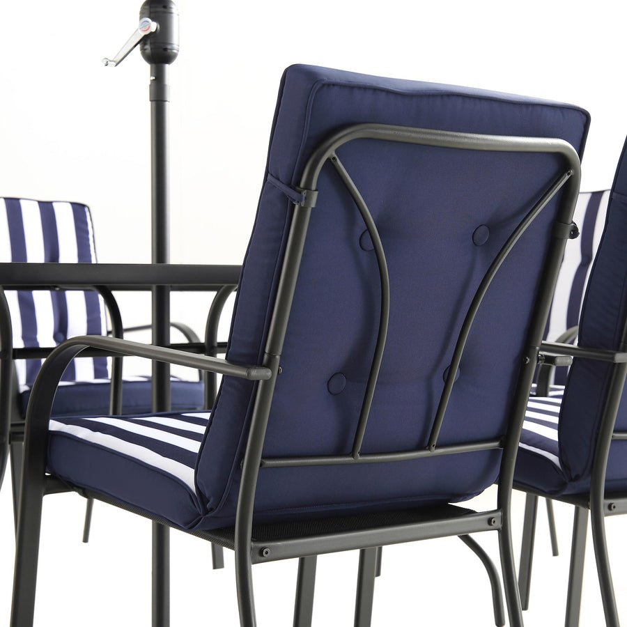 Champneys 6 - Seater Steel and Fabric Outdoor Patio Dining Set with Crank Parasol, Blue - daals