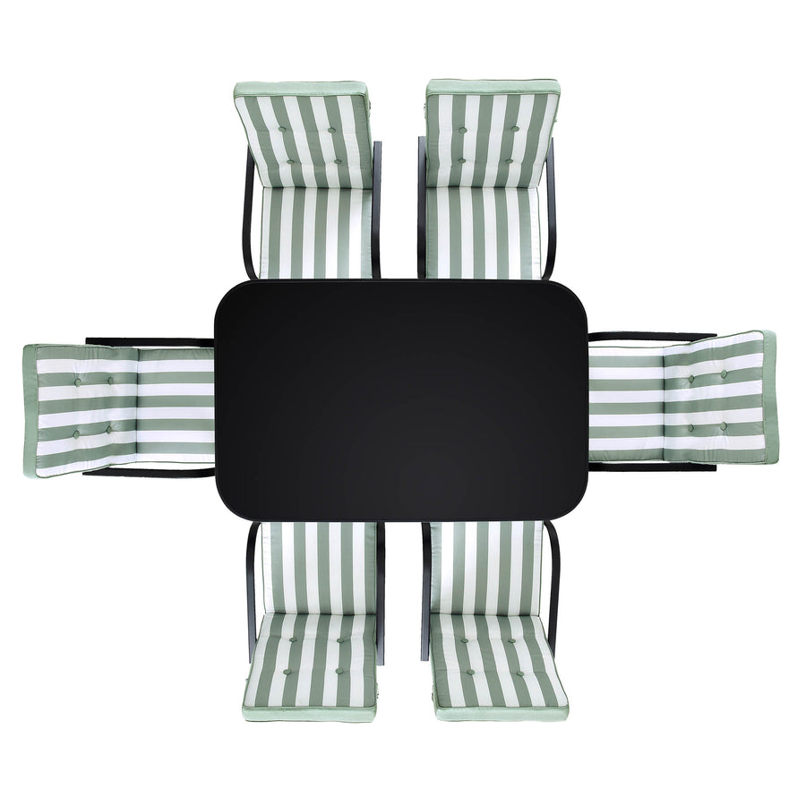 Champneys 6-Seater Steel and Fabric Outdoor Patio Dining Set with Crank Parasol, Sage Green