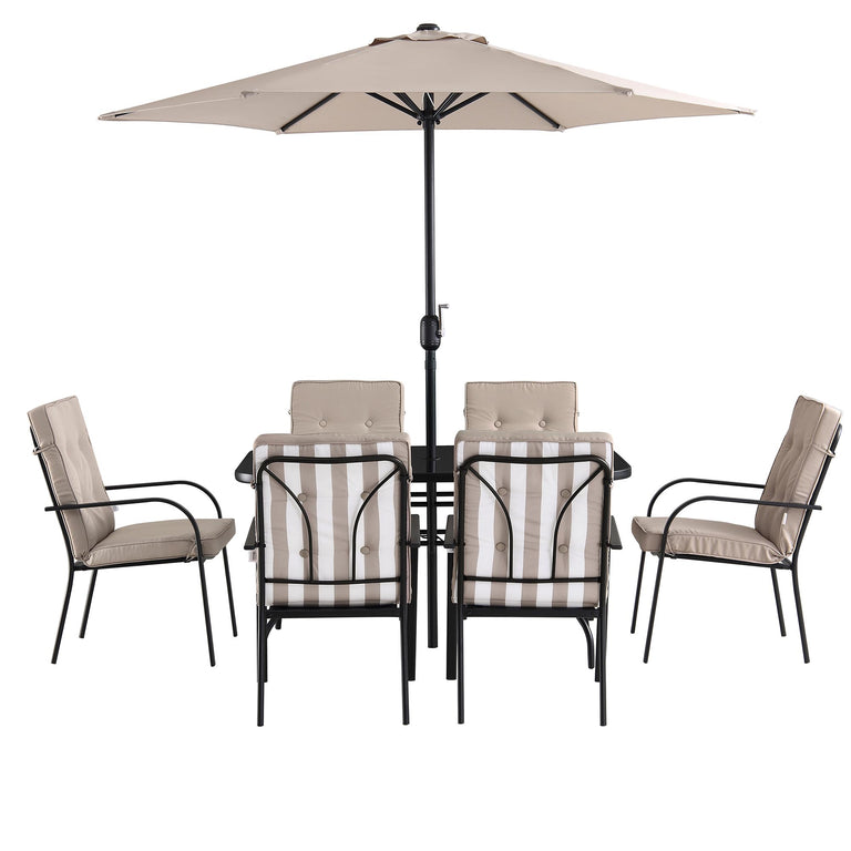 Champneys 6Seater Steel and Fabric Outdoor Patio Dining Set with Cran