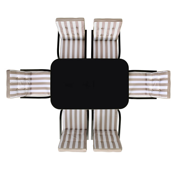 Champneys 6-Seater Steel and Fabric Outdoor Patio Dining Set with Crank Parasol, Taupe