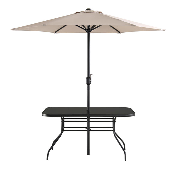Champneys 6-Seater Steel and Fabric Outdoor Patio Dining Set with Crank Parasol, Taupe