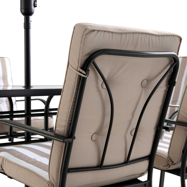 Champneys 6-Seater Steel and Fabric Outdoor Patio Dining Set with Crank Parasol, Taupe