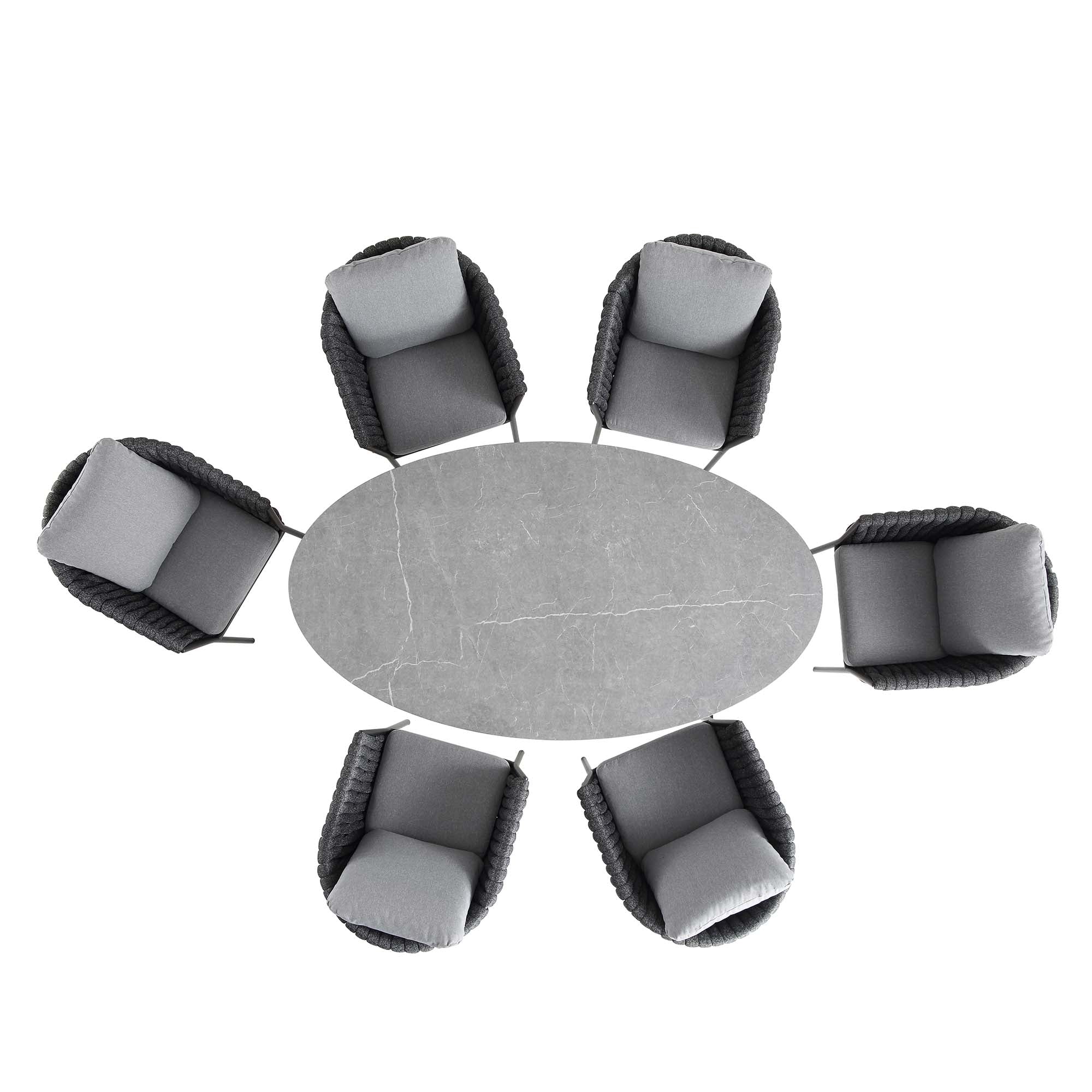 Montebello 6-Seater Outdoor Black Rope and Aluminium Oval Dining Set with Grey Ceramic Dining Table