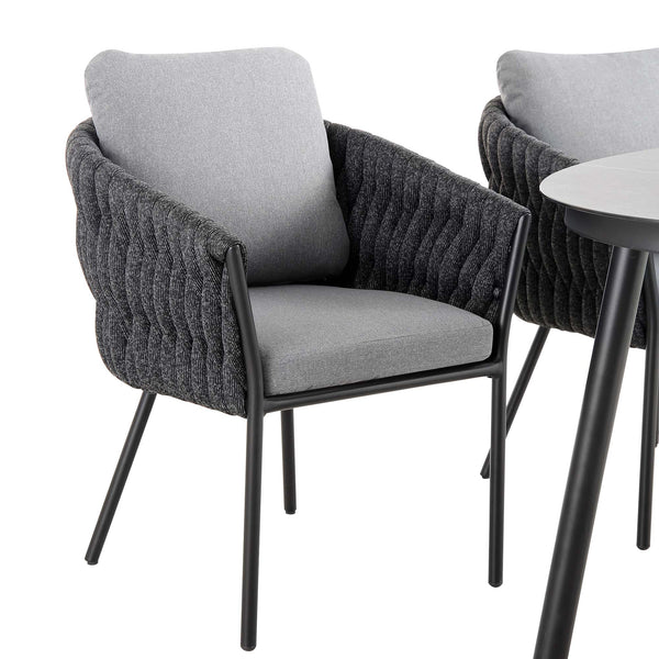 Montebello 6-Seater Outdoor Black Rope and Aluminium Oval Dining Set with Grey Ceramic Dining Table