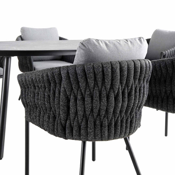 Montebello 6-Seater Outdoor Black Rope and Aluminium Oval Dining Set with Grey Ceramic Dining Table